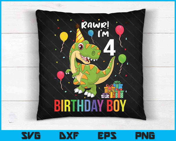 Kids 4 Year Old Shirt 4th Birthday Boy T Rex Dinosaur SVG PNG Cutting Printable Files