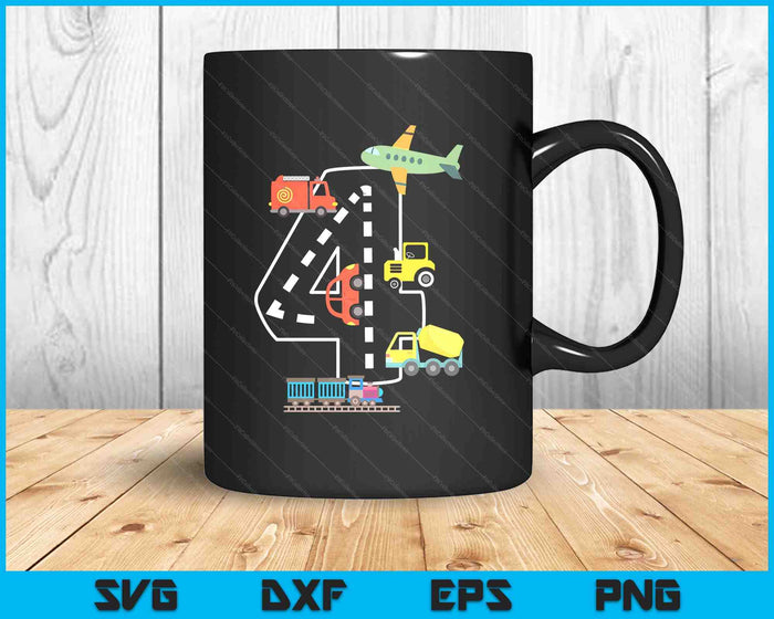 Kids 4 Year Old Transportation Birthday Car Train Plane 4th SVG PNG Digital Printable Files