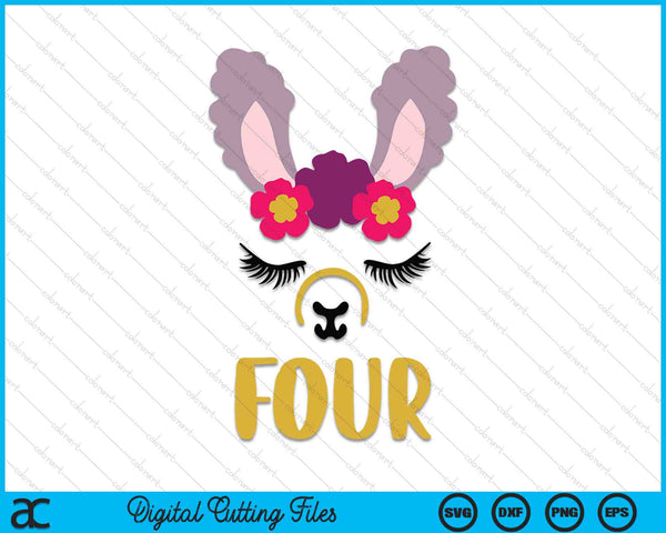 Kids 4 Years Old Four Funny Llama SVG PNG Digital Cutting Files