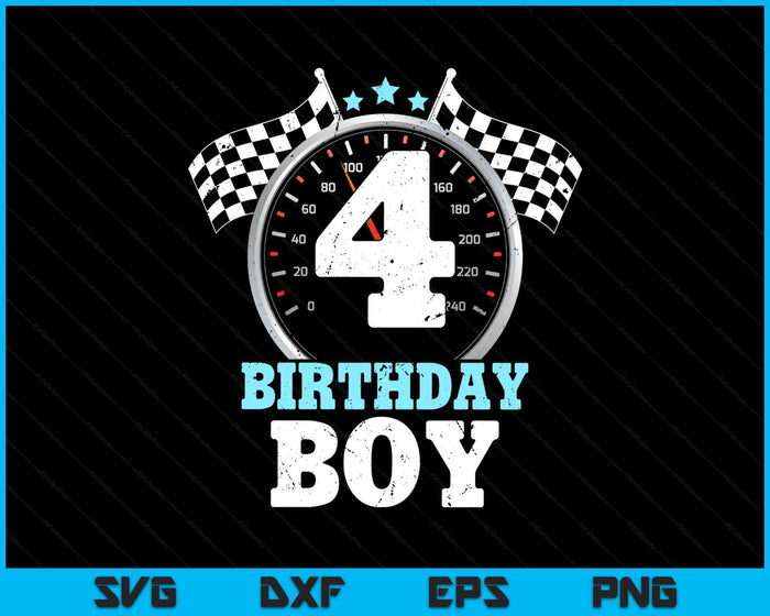 Kids 4th Birthday Boy 4 Fourth Race Car Birthday Racing Car Flag SVG PNG Digital Printable Files