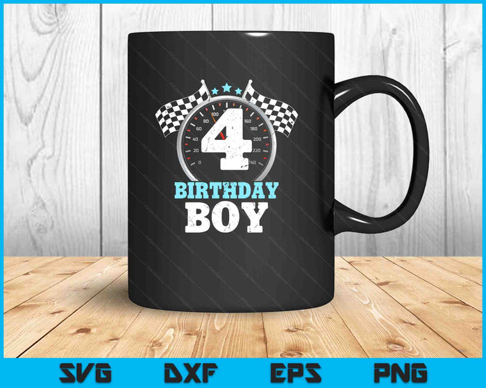 Kids 4th Birthday Boy 4 Fourth Race Car Birthday Racing Car Flag SVG PNG Digital Printable Files