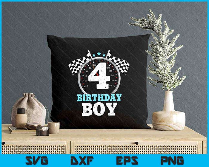 Kids 4th Birthday Boy 4 Fourth Race Car Birthday Racing Car Flag SVG PNG Digital Printable Files