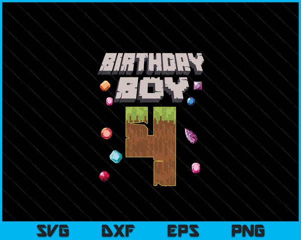 Kids 4th Birthday Boy 4 Video Gamer Pixel Number SVG PNG Digital Cutting File