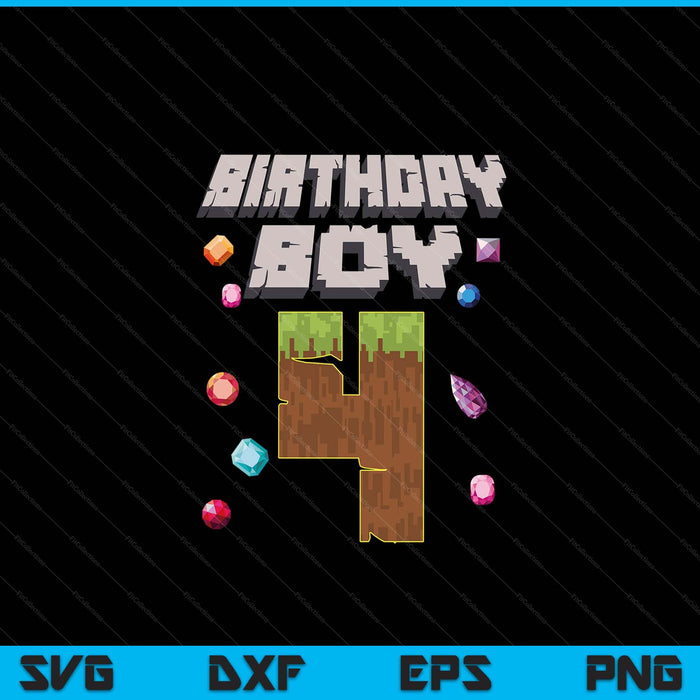 Kids 4th Birthday Boy 4 Video Gamer Pixel Number SVG PNG Digital Cutting File