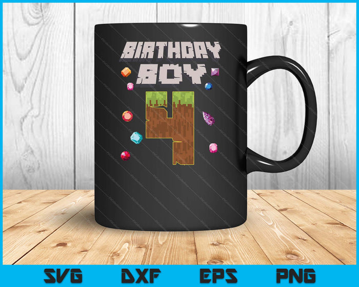 Kids 4th Birthday Boy 4 Video Gamer Pixel Number SVG PNG Digital Cutting File