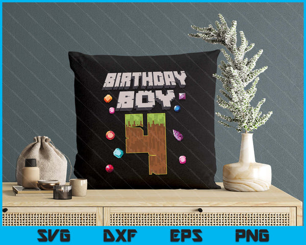 Kids 4th Birthday Boy 4 Video Gamer Pixel Number SVG PNG Digital Cutting File