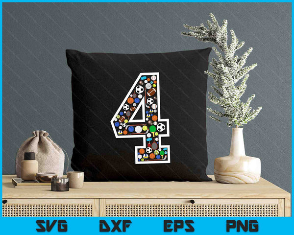 Kids 4th Birthday Sports Big Number Three 4 Year Old Boy SVG PNG Digital Printable Files