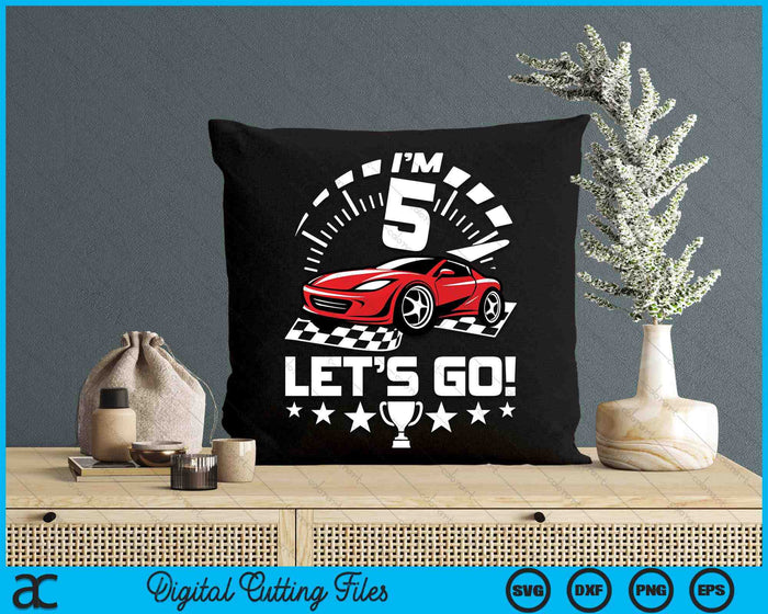 Kids 5 Year Old Race Car 5th Birthday Racing Racecar SVG PNG Digital Printable Files