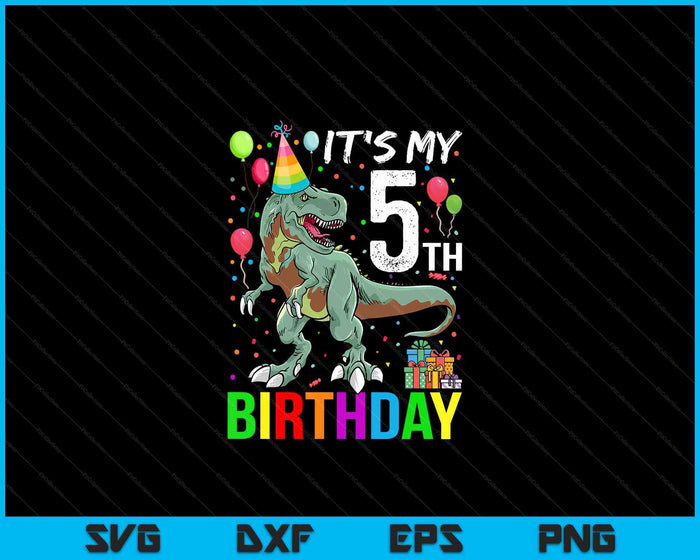 Kids 5 Year Old 5th Birthday Boy T Rex Dinosaur SVG PNG Digital Cutting Files