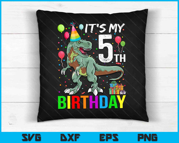 Kids 5 Year Old 5th Birthday Boy T Rex Dinosaur SVG PNG Digital Cutting Files