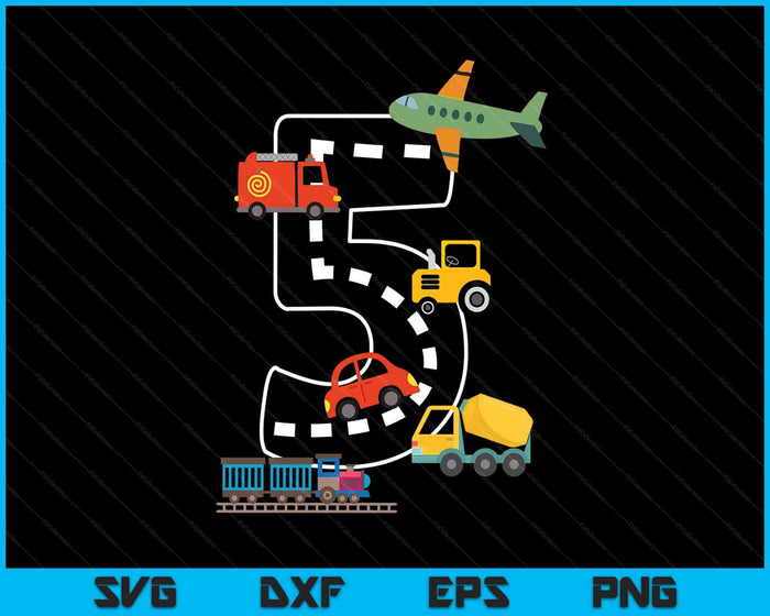 Kids 5 Year Old Transportation Birthday Car Train Plane 5th SVG PNG Digital Printable Files