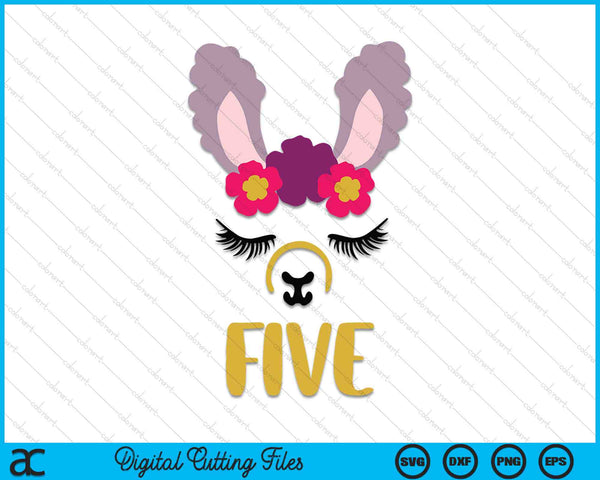 Kids 5 Years Old Five Funny Llama SVG PNG Digital Cutting Files