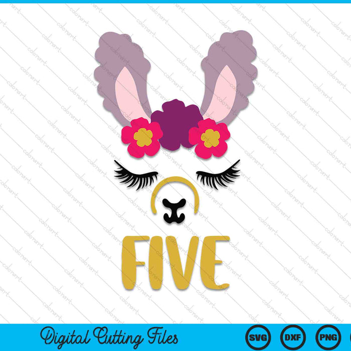 Kids 5 Years Old Five Funny Llama SVG PNG Digital Cutting Files