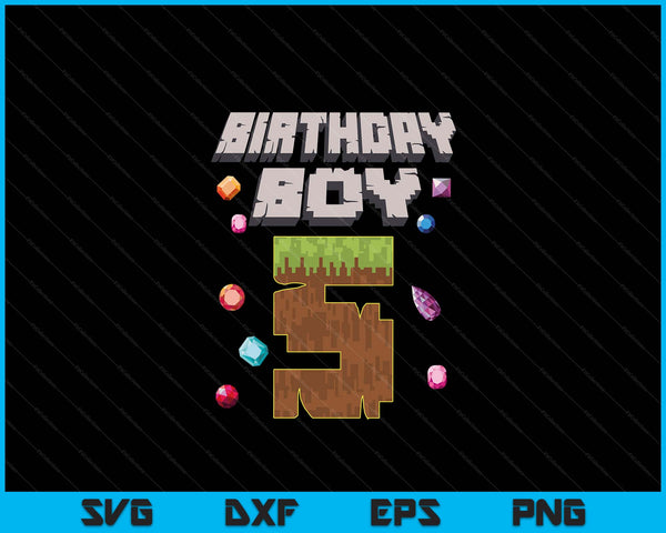 Kids 5th Birthday Boy 5 Video Gamer Pixel Number SVG PNG Digital Cutting File