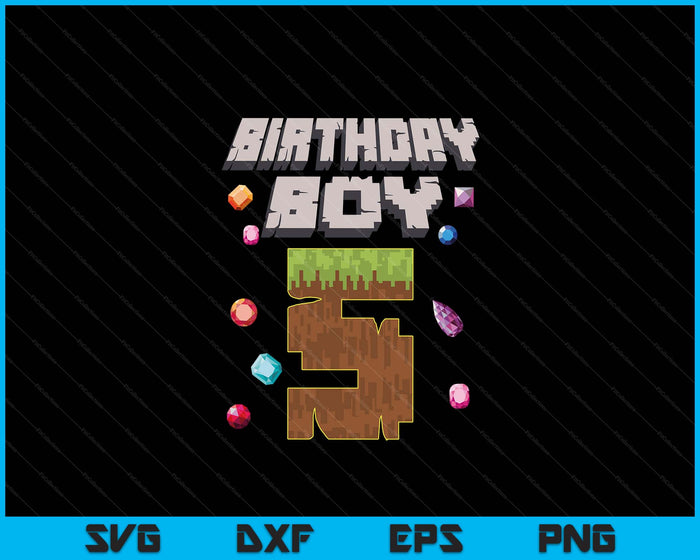 Kids 5th Birthday Boy 5 Video Gamer Pixel Number SVG PNG Digital Cutting File