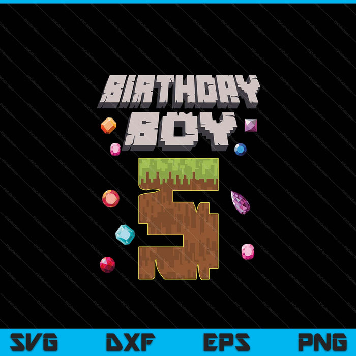 Kids 5th Birthday Boy 5 Video Gamer Pixel Number SVG PNG Digital Cutting File