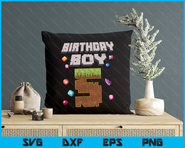 Kids 5th Birthday Boy 5 Video Gamer Pixel Number SVG PNG Digital Cutting File