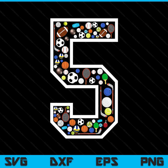 Kids 5th birthday sports big number three 5 year old boy SVG cut file