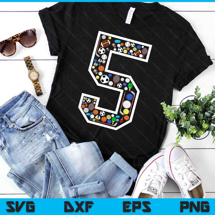 Kids 5th Birthday Sports Big Number Three 5 Year Old Boy SVG PNG Digital Printable Files