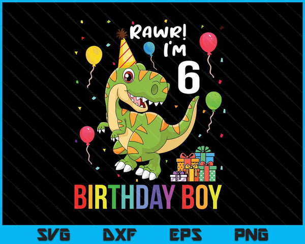 Kids 6 Year Old Shirt 6th Birthday Boy T Rex Dinosaur SVG PNG Cutting Printable Files