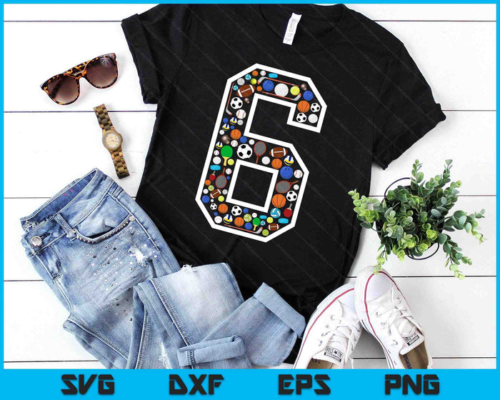Kids 6th Birthday Sports Big Number Three 6 Year Old Boy SVG PNG Digital Printable Files