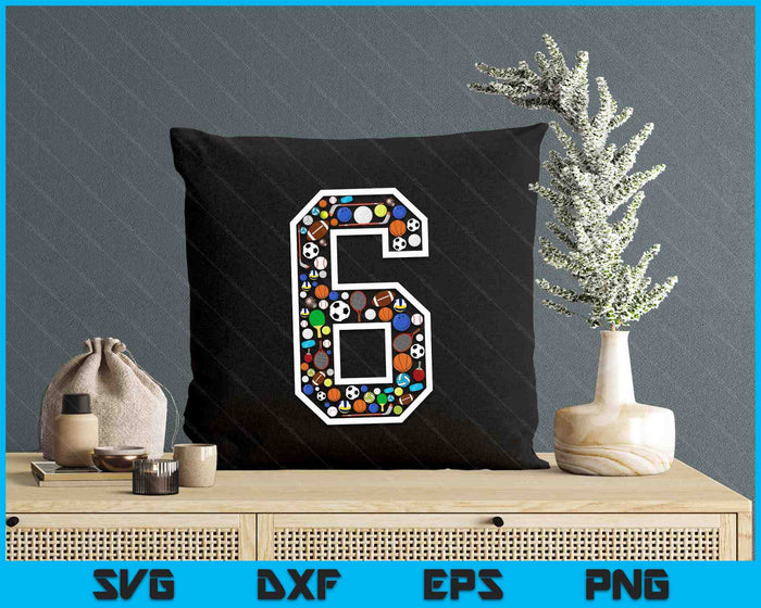 Kids 6th Birthday Sports Big Number Three 6 Year Old Boy SVG PNG Digital Printable Files