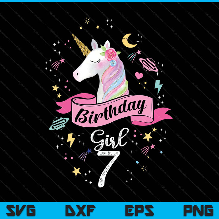 Kids 7 year old girl birthday unicorn 7th SVG cut file