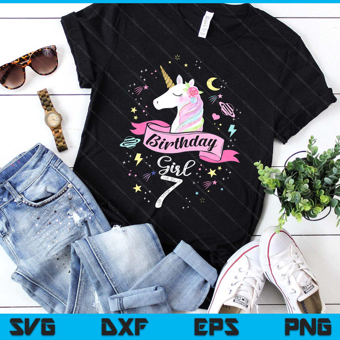 Kids 7 Year Old Girl Birthday Unicorn 7th Birthday SVG PNG Digital Printable Files
