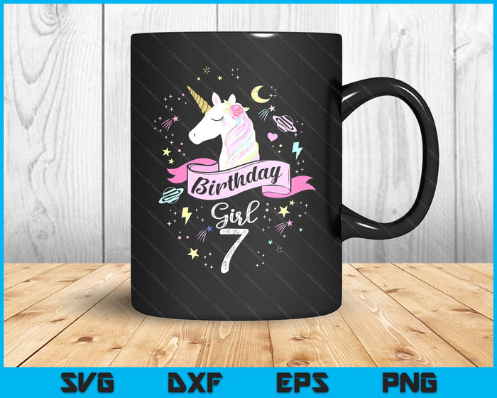Kids 7 Year Old Girl Birthday Unicorn 7th Birthday SVG PNG Digital Printable Files