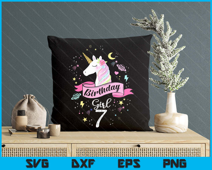 Kids 7 Year Old Girl Birthday Unicorn 7th Birthday SVG PNG Digital Printable Files