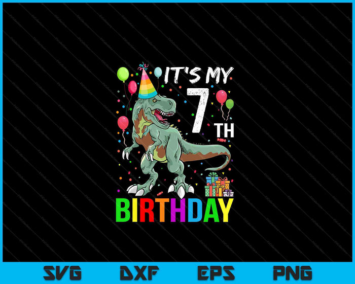 Kids 7 Year Old 7th Birthday Boy T Rex Dinosaur SVG Digital Cutting Files