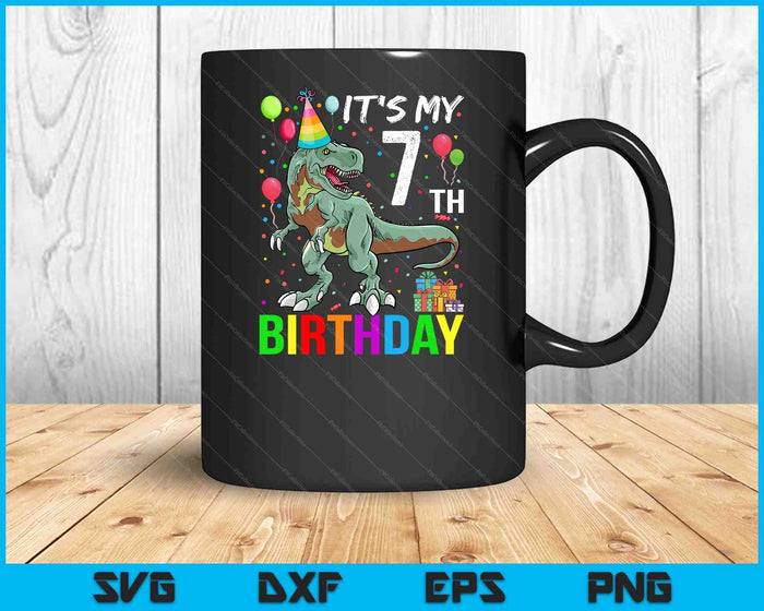 Kids 7 Year Old 7th Birthday Boy T Rex Dinosaur SVG Digital Cutting Files