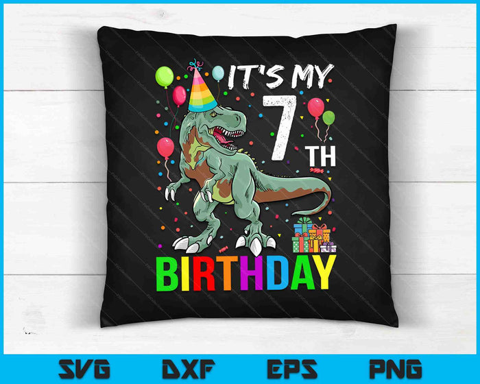 Kids 7 Year Old 7th Birthday Boy T Rex Dinosaur SVG Digital Cutting Files