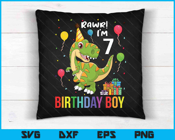Kids 7 Year Old Shirt 7th Birthday Boy T Rex Dinosaur SVG PNG Cutting Printable Files