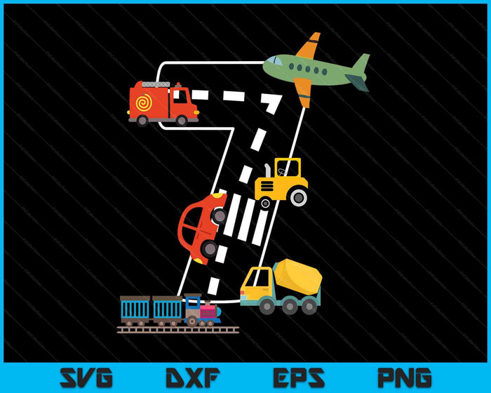 Kids 7 Year Old Transportation Birthday Car Train Plane 7th SVG PNG Digital Printable Files