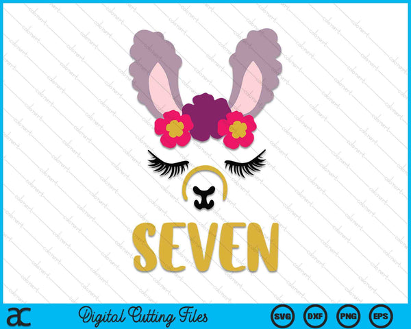 Kids 7 Years Old Seven Funny Llama SVG PNG Digital Cutting Files