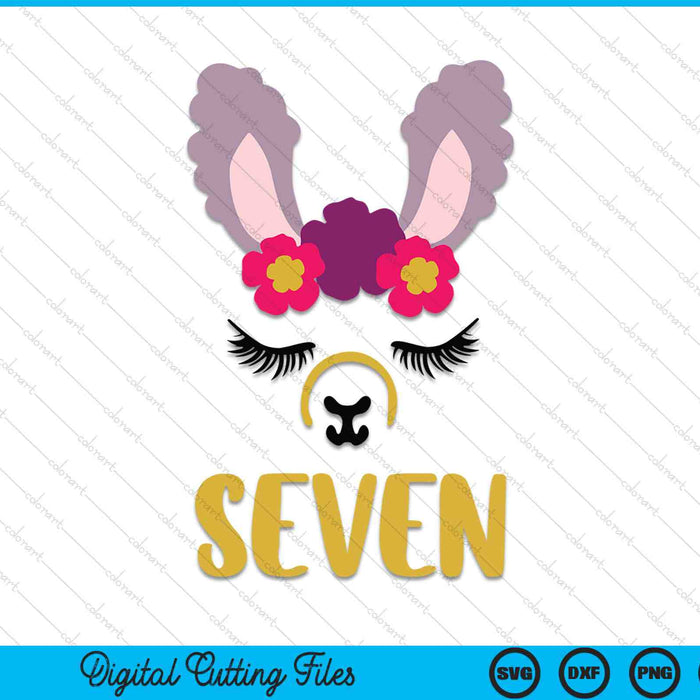 Kids 7 Years Old Seven Funny Llama SVG PNG Digital Cutting Files