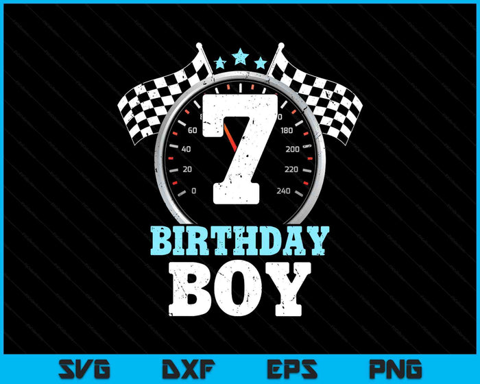 Kids 7th Birthday Boy 7 Seventh Race Car Birthday Racing Car Flag SVG PNG Digital Printable Files