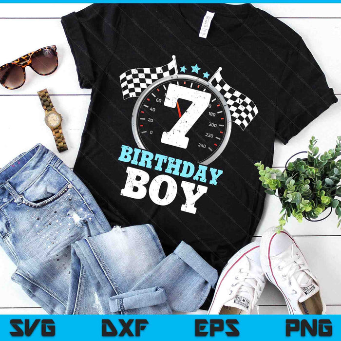 Kids 7th Birthday Boy 7 Seventh Race Car Birthday Racing Car Flag SVG PNG Digital Printable Files