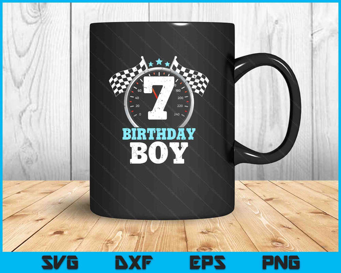 Kids 7th Birthday Boy 7 Seventh Race Car Birthday Racing Car Flag SVG PNG Digital Printable Files