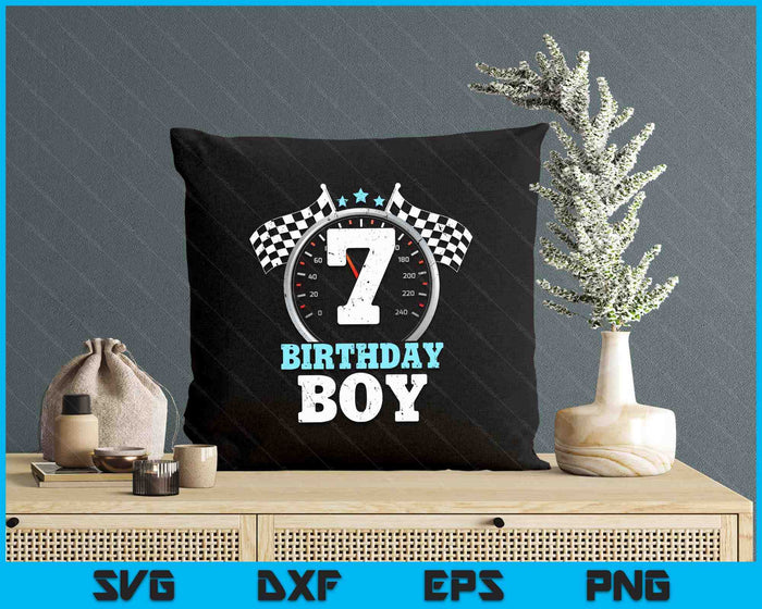 Kids 7th Birthday Boy 7 Seventh Race Car Birthday Racing Car Flag SVG PNG Digital Printable Files