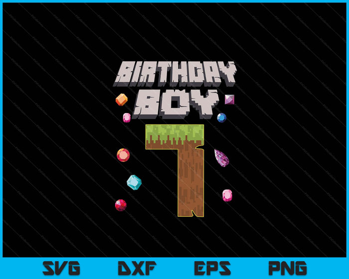 Kids 7th Birthday Boy 7 Video Gamer Pixel Number SVG PNG Digital Cutting File