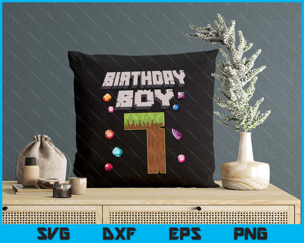 Kids 7th Birthday Boy 7 Video Gamer Pixel Number SVG PNG Digital Cutting File