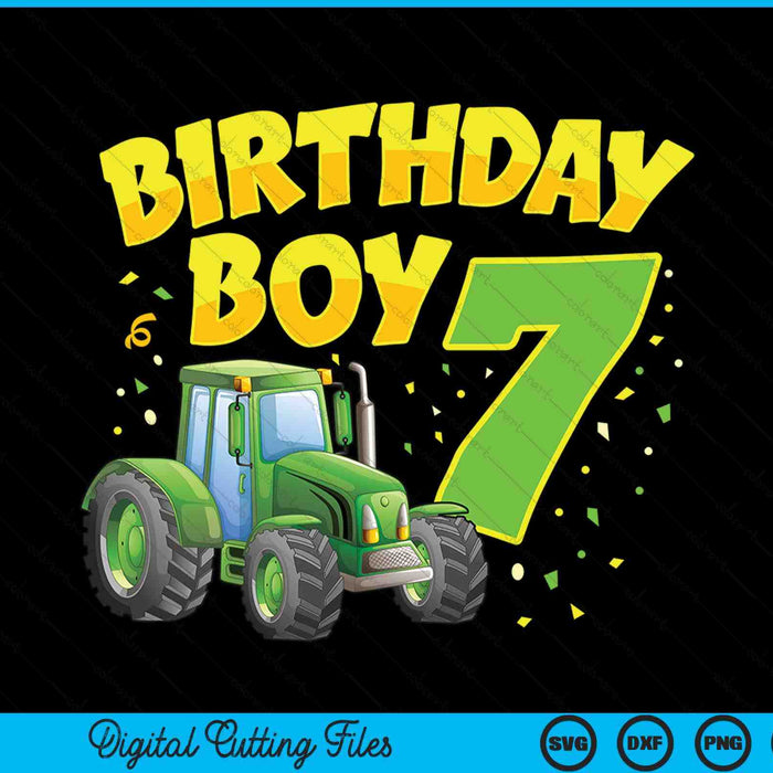 Kids 7th birthday boy 7 year old farm truck tractor party SVG cut file