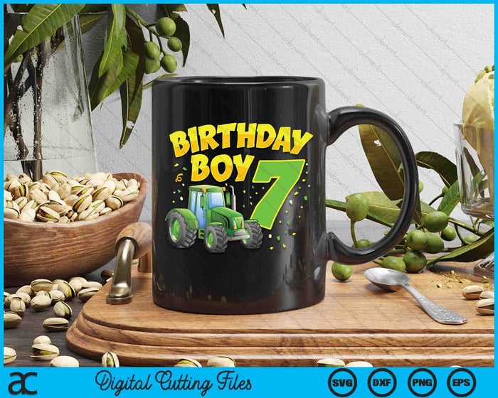 Kids 7th Birthday Boy 7 Year Old Farm Truck Tractor Party SVG PNG Digital Cutting File