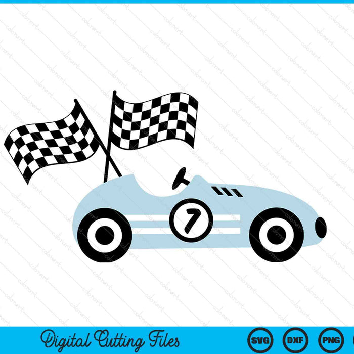 Kids 7th birthday race car 7 year old car racing SVG cut file