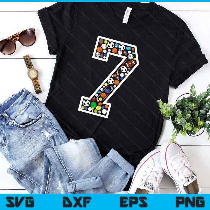 Kids 7th Birthday Sports Big Number Three 7 Year Old Boy SVG PNG Digital Printable Files