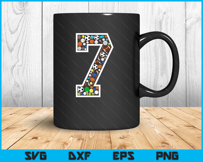 Kids 7th Birthday Sports Big Number Three 7 Year Old Boy SVG PNG Digital Printable Files