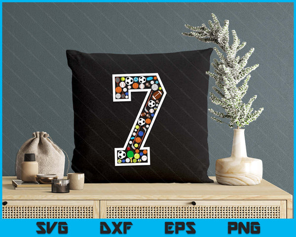 Kids 7th Birthday Sports Big Number Three 7 Year Old Boy SVG PNG Digital Printable Files