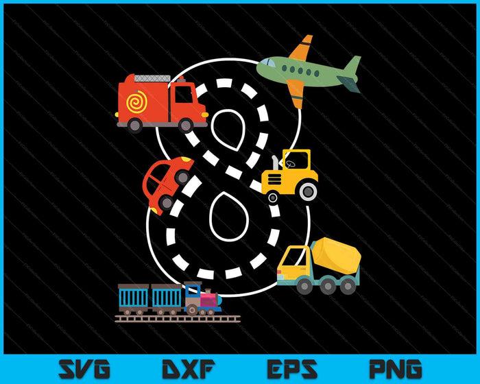 Kids 8 Year Old Transportation Birthday Car Train Plane 8th SVG PNG Digital Printable Files